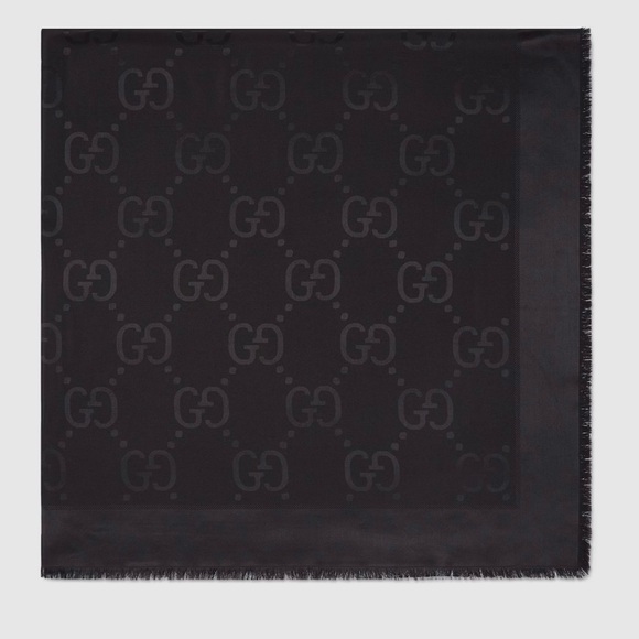 Gucci Black Patterned Scarf GG Unisex - Picture 3 of 4